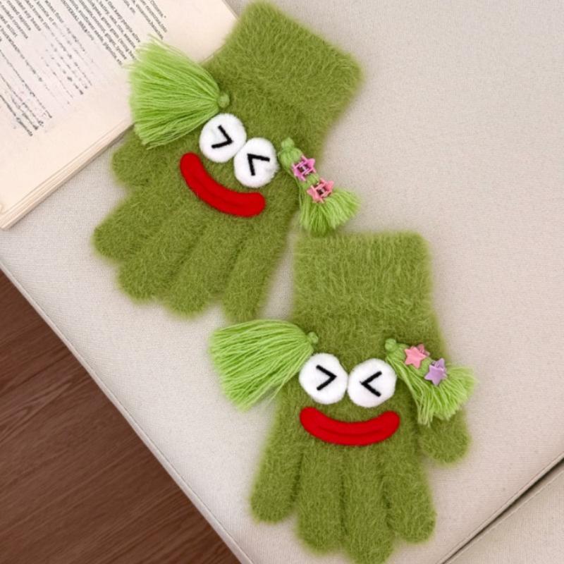 Korean version Cute funny ugly cute gloves winter female velvet warm windproof cold student riding touch screen five fingers