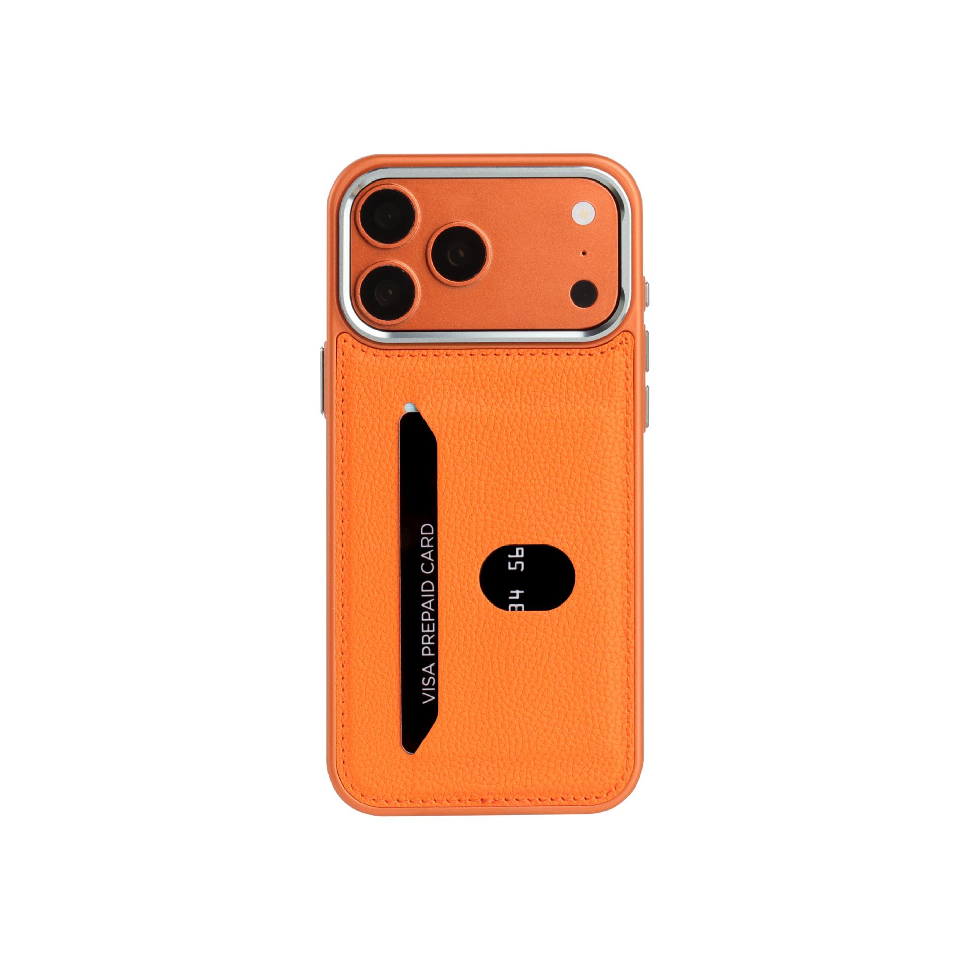 

Premium Lychee Leather Phone Case with Large Capacity Multi-Card Holder for 17PM iPhone 12 Pro Max помаранчевий