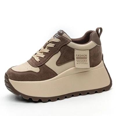 8CM Chunky Women Sneakers Spring Autmn Retro Genuine Leather Lace-Up Ladies Sport Shoes Woman Casual Walking Platform Sneaker