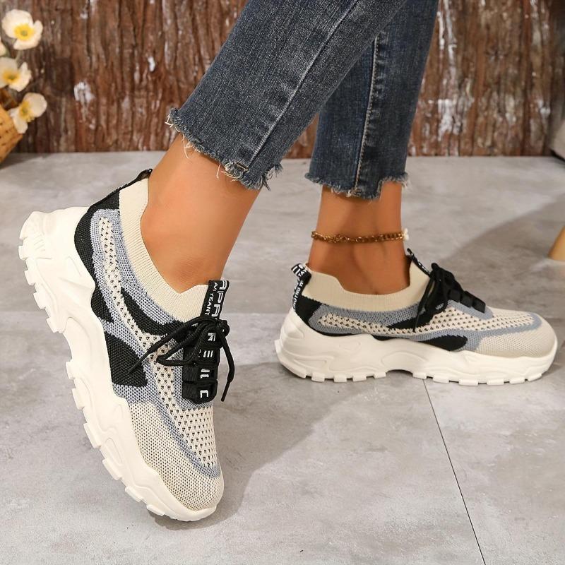New Womens Breathable Mesh Platform Sneakers Comfortable Lace Up Outdoor Shoes