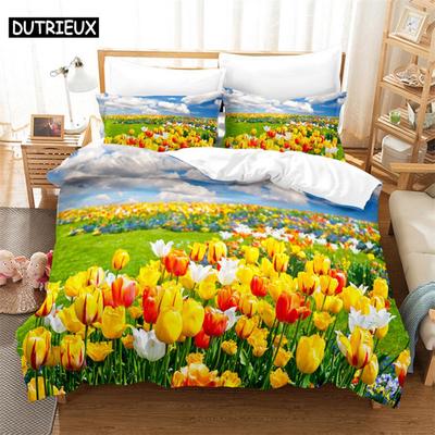 Blumenlandschaft Queen Bettwäsche-Set Bettbezug Kinderzimmer Bettwäsche-Set Deckenbezug-Set King-Size Bettbezug-Set Bettwäsche-Sets