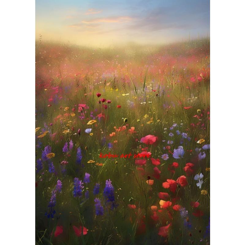Wildflower Field Floral Natural Landscape Canvas Painting Posters and Prints Wall Art Picture for Living Room Home Decor Cuadros
