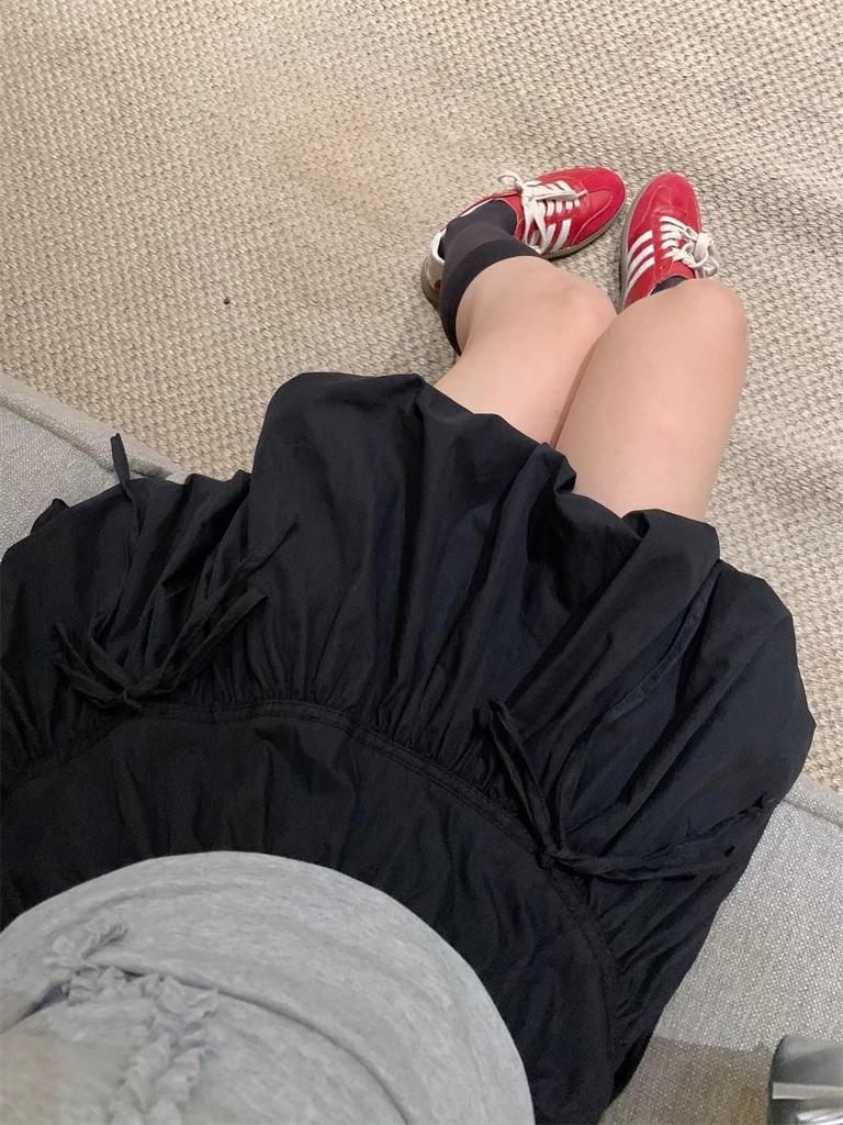 2025 Spring/Summer Women's High-Waist A-line Fluffy Short Skirt with Bow Knot Tie-up