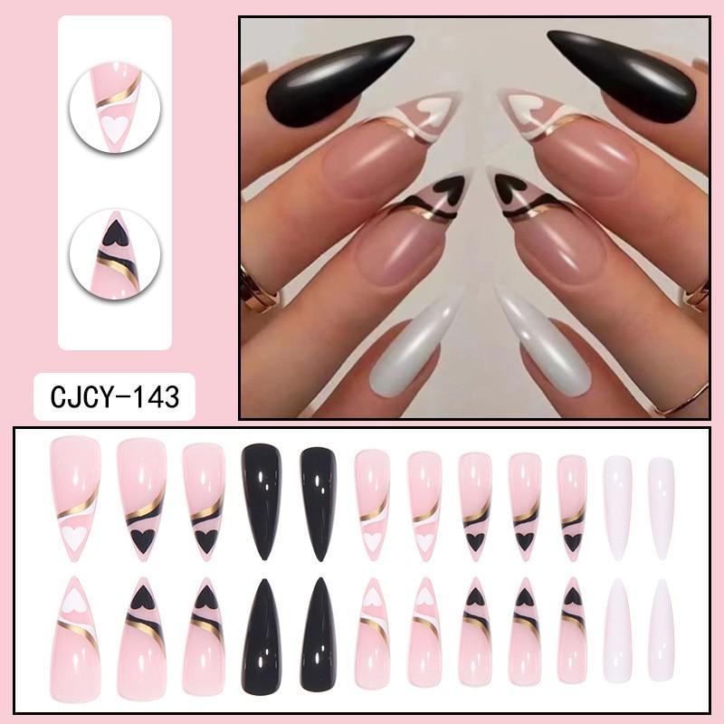 Long Press-On Nails With Adhesive Tabs Full Cover Fake Women INS Style Acrylic Nail Tips Reusable Wearable Art
