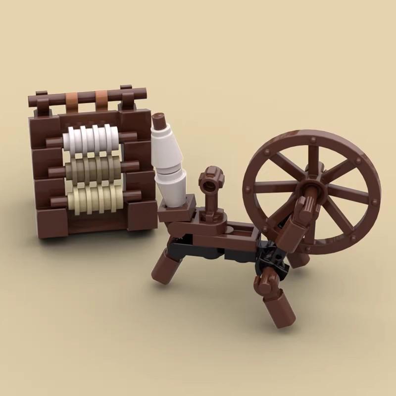 MOC Medieval Furniture Building Blocks Cannon Sheepskin Leather Rack Spinning Wheel Map Desk Loom Bricks Toys Kids Gift