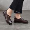 Johnature Retro Versatile Loafers Round Toe Genuine Leather Women's Low Heel Shoes