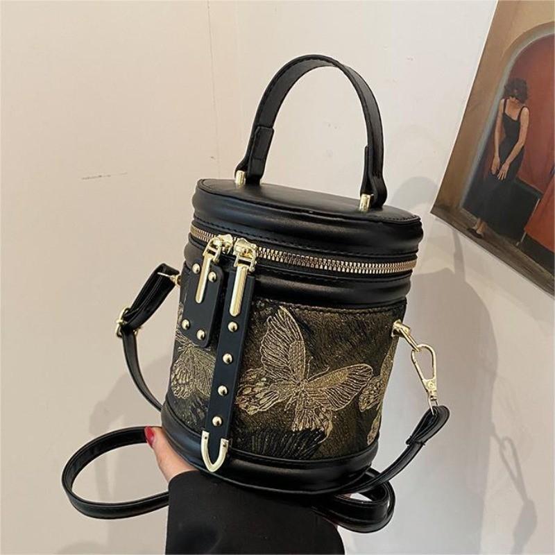 IELGY Ladies Messenger Bag Embroidery All-Match Can Carry Bucket Bag in Hand