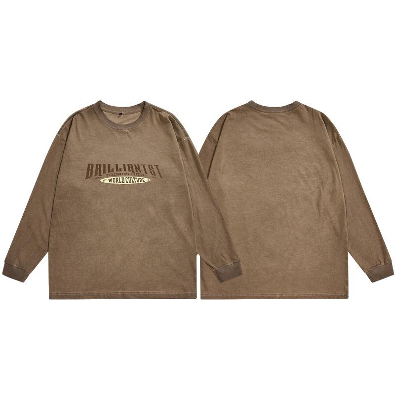 Fat Crew Neck American Vintage Pattern Printed Men's T-Shirt--Lightweight and wrinkle-resistant, versatile commuter long-sleeved sweater