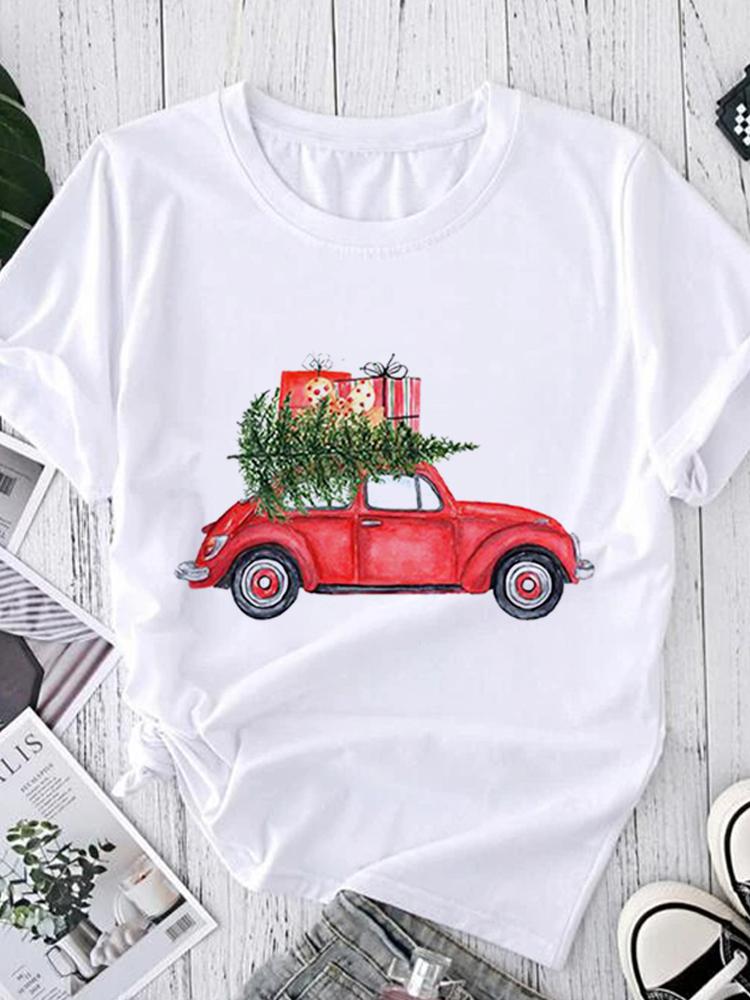 Women Tees Graphic Cartoon Christmas Print Wear Vacation Tops Tees Ladies Short Sleeve 90S Summer Fashion Trend Tshirt T-Shirt
