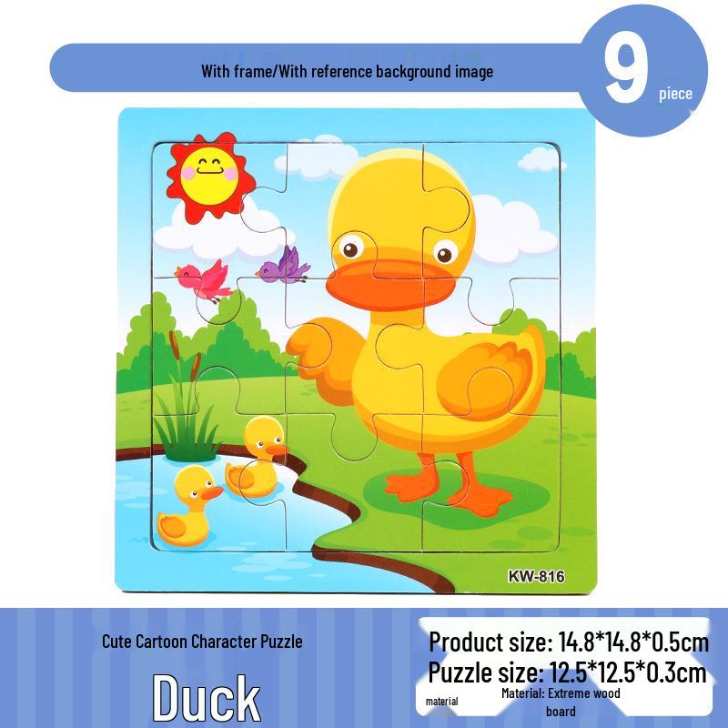 Frühpädagogisches Holztiere-Puzzlebrett für Kinder von 0-3 Jahren - 9-teiliges Lernspielzeug