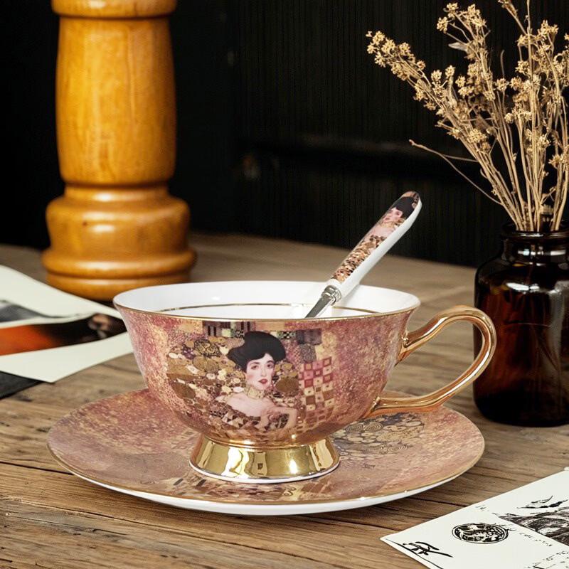 TLXT Gold-Rimmed Bone China Coffee Cup and Saucer Set