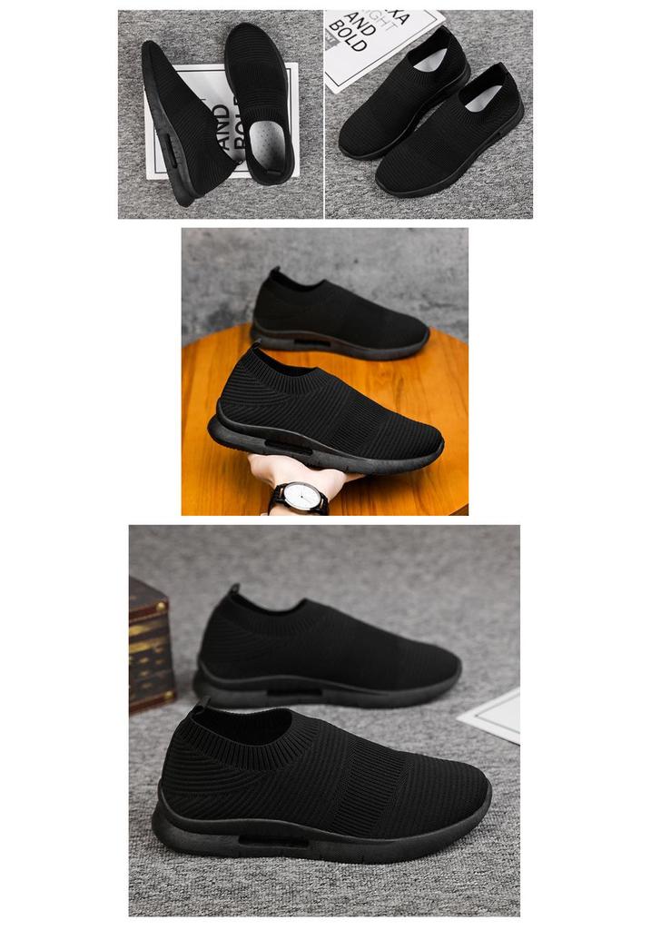 2026 Trendy Black Men's Breathable Flyknit Mesh Running Shoes