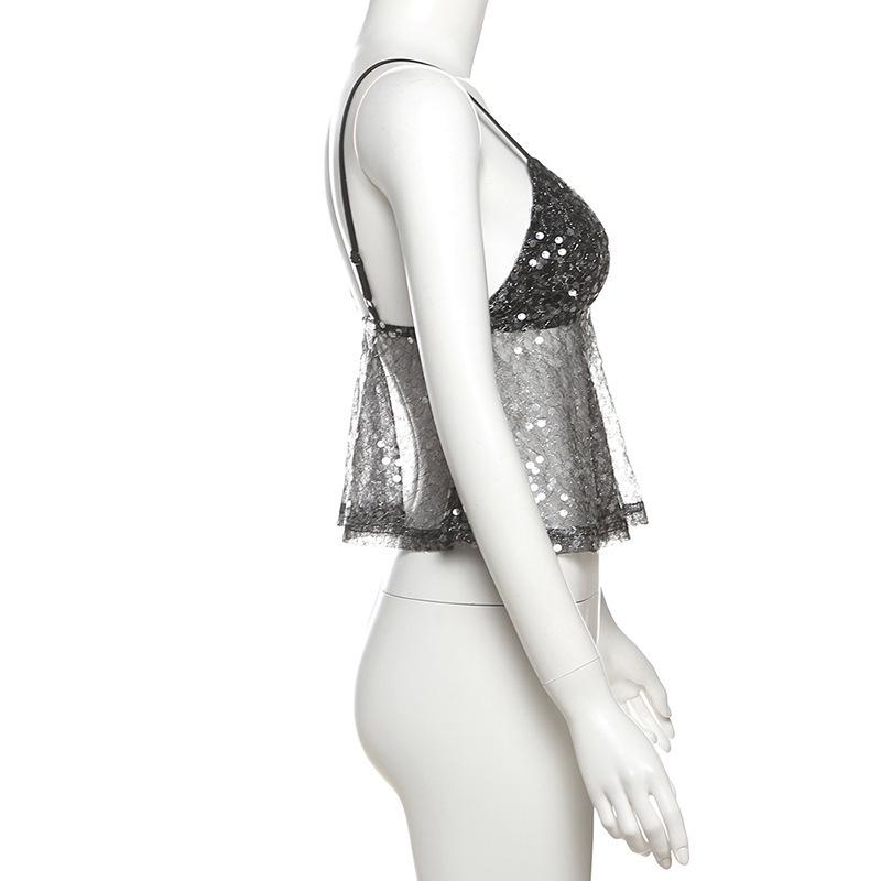 2025 Summer Women's Sequin Spaghetti Strap V-Neck Backless Tank Top