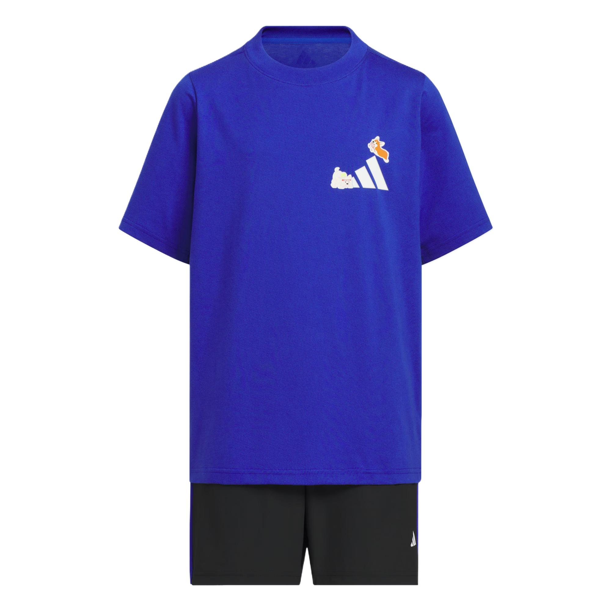 

Adidas Casual Sportswear SHORT SLEEVE TEE SET Two Piece Set Semi Fluorescent Blue Black Children Aged 3 7 Years Old KC8469 152