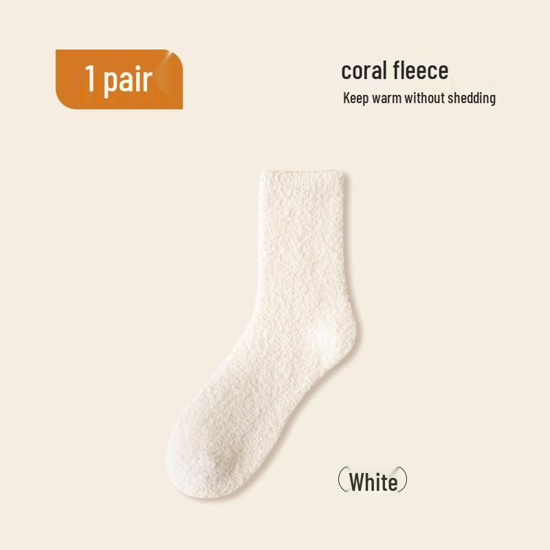 Women's Thick Coral Fleece Mid-Tube Socks: Warm, Non-Shedding, Solid Color – Perfect for Maternity and Floor Wear