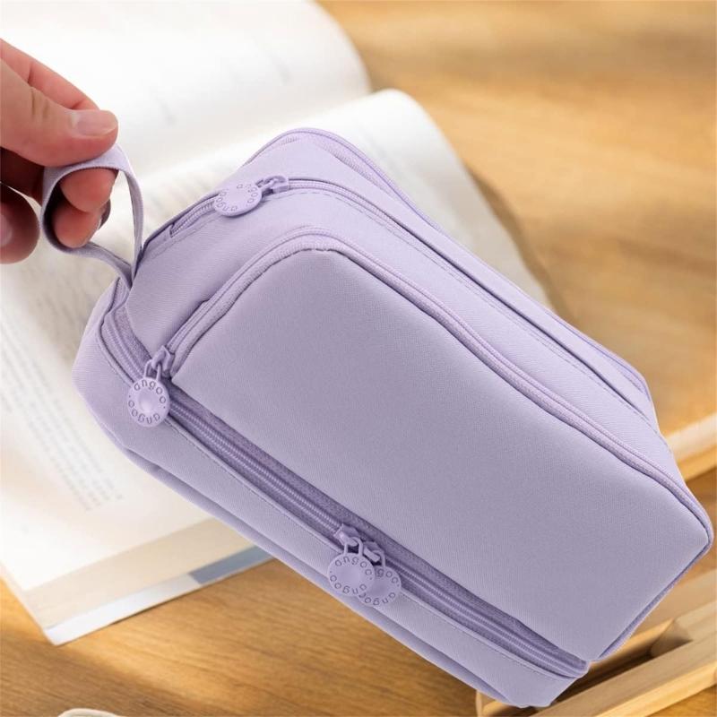 Large Capacity Pencil Bag Pen Case Solid Color Pencil Case Double Layers Pencil Pouch Pen Bag School Office Supplies