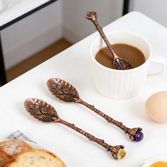 Crystal Coffee Scoop Vintage Carved Stirring Spoon Irregular Polished Stone Dessert Spoon