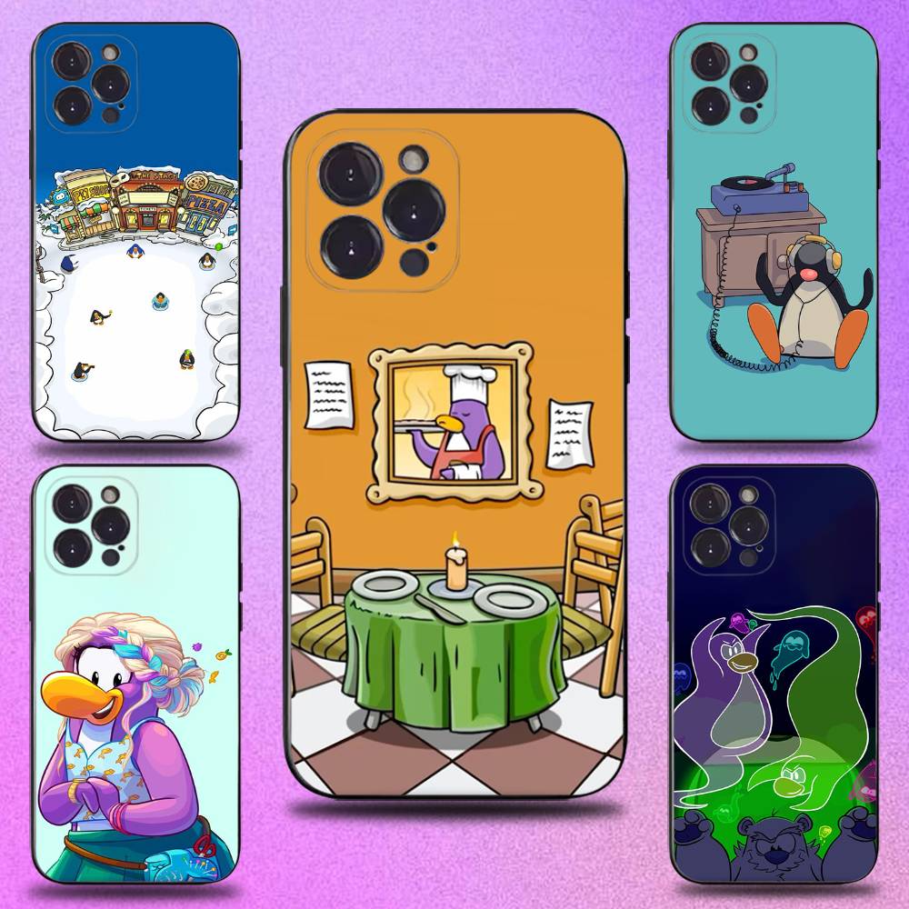Game Club Penguin Phone Case For iPhone 16,15,14,13,12,11 Plus,Pro Max,XS,X,XR,SE,Mini,8,7,Soft Silicone Black Cover