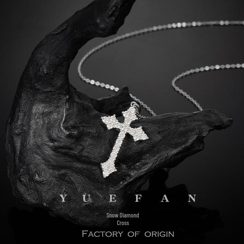 European Luxury Moissanite Cross Pendant Necklace for Women