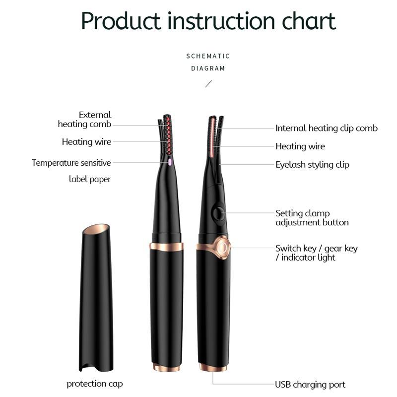 USB Rechargeable Electric Heated Eyelash Curler Long Lasting Makeup Tool