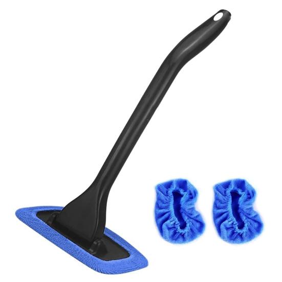 Windshield Cleaning Tool 16-inch Long Rod Window Wiper with 3 Microfiber Cloth Pads Auto Glass Cleaning Brushes Car Interior Cleaner Kit