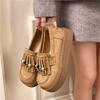 Fashion Loafers Autumn New Round Toe Deep Mouth Suede Tassel Slip-on Platform Non-Slip Wear-Resistant Single Shoes
