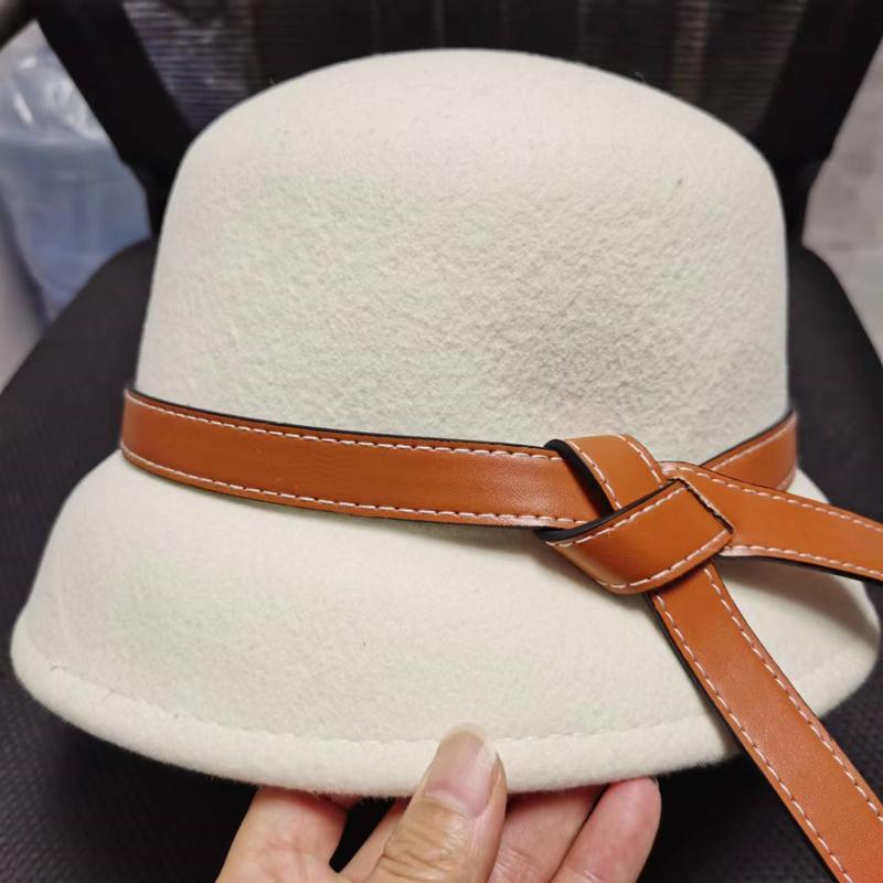 Hepburn Style 100% gruby wełniany abażur kapelusz delikatny modny wiązany pasek asymetryczny tweedowy cylinder