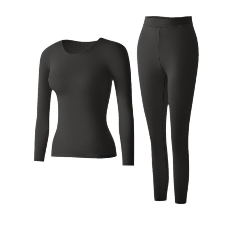 Women's Hyaluronic Acid Skin-Enhancing Thermal Underwear Set: Long Sleeve Top & Long Pants, Round Neck, High Elasticity, Warm Autumn Wear.