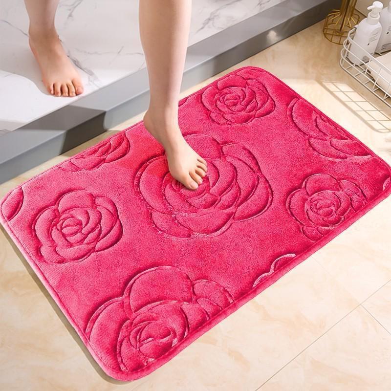 Badmattor Rose Flower Präglat badrum Badmatta Flanell Halkfri matta i badkar Golvmatta Duschrum Dörrmatta Memory Foam Pad Tvättbar matta