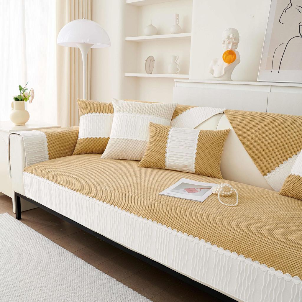 French Cream Style Sofa Cushion Winter Four Season Leather Sofa Cover Plush Cover Towel Cushion