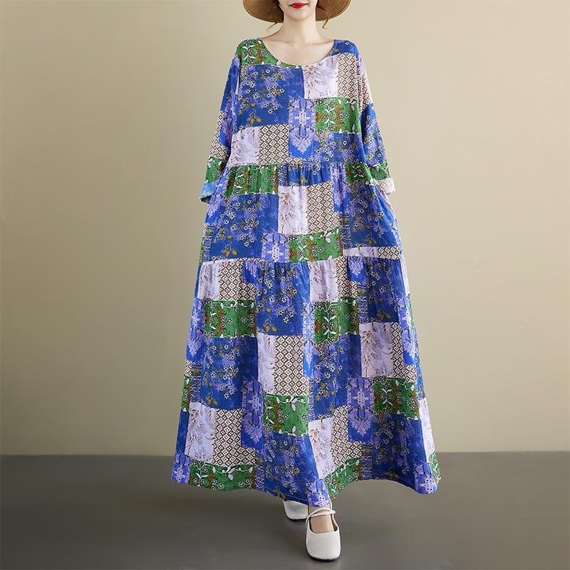 

Платье винтажное цветочное больших размеров с длинным рукавом, новое, для женщин, повседневное свободное, весенне-летне-осеннее