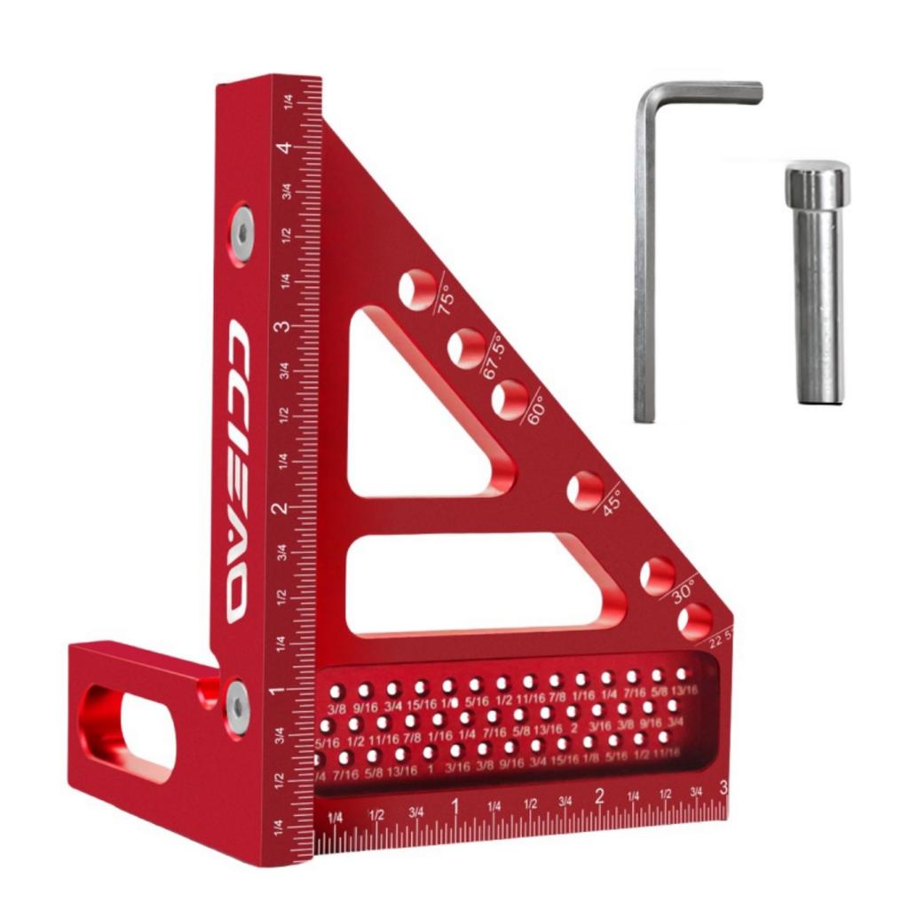 Imperial 3D Multi-Angle Measuring Ruler, 45/90 Degree Aluminum Alloy Woodworking Square Protractor for Engineer Carpenter