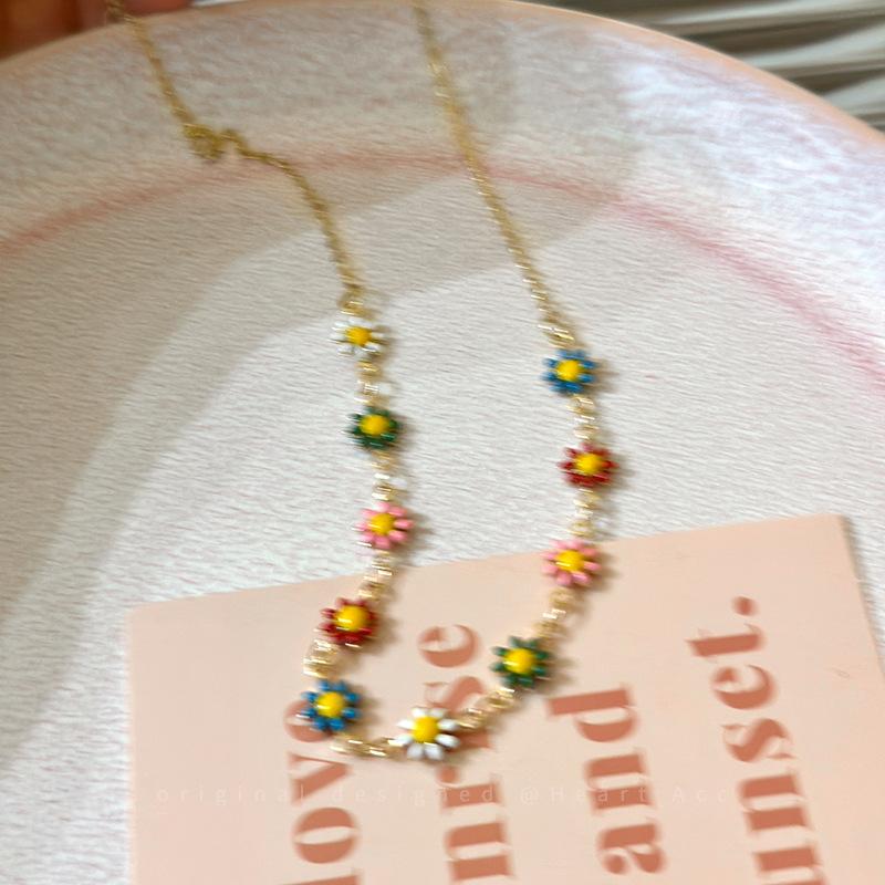 Summer Oil Drop Flower Necklace Vacation Wind Sweet Temperament Collarbone Chain Niche Fashion Versatile Jewelry Women