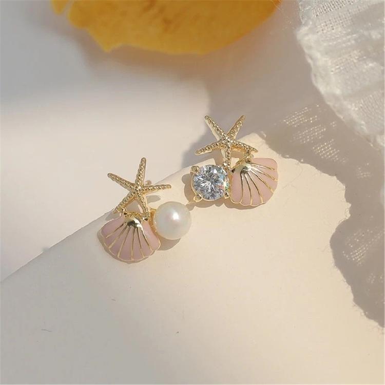 Chic Starfish Earrings Stud Featuring Zircon And Imitation Pearls Alloy Jewelry Gift Ocean Theme Ear Accessories