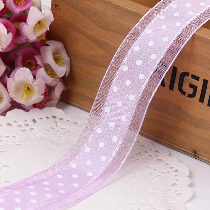 1''25mm Bilateral Organza Printing Polka Dots Ribbon Handmade Hair Bow Party Christmas Wedding Decor DIY Sewing Fabric 1 Yard