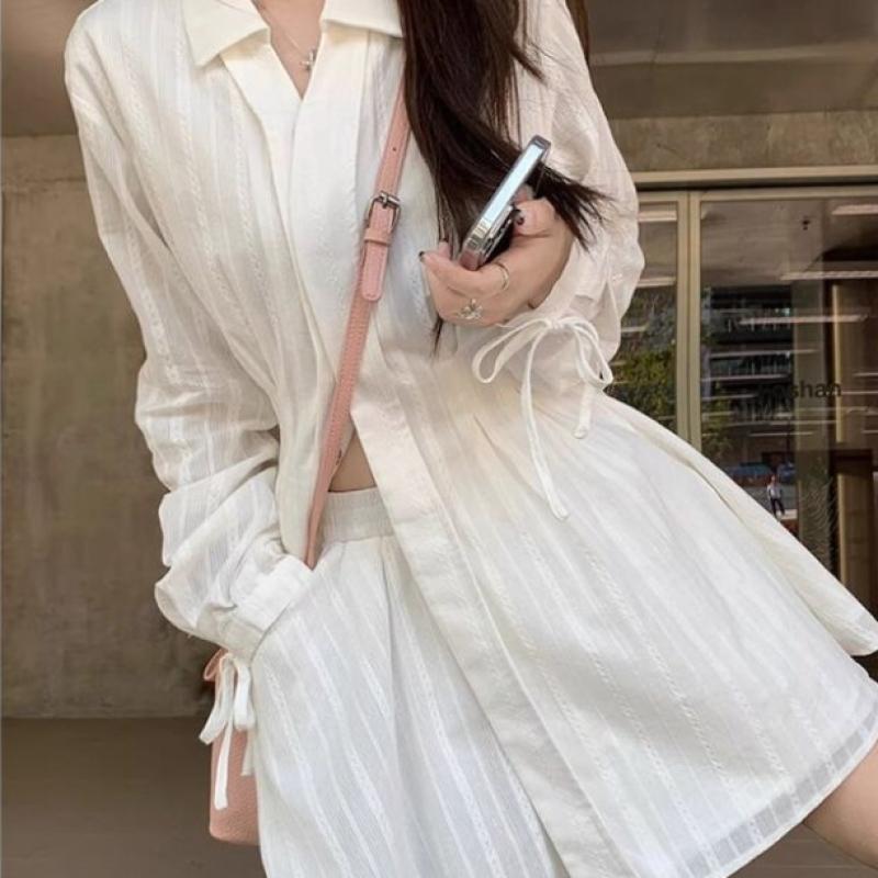 New Arrivals Open Run Women Ivory Collar Neck Mini Dress Banding Shorts Set
