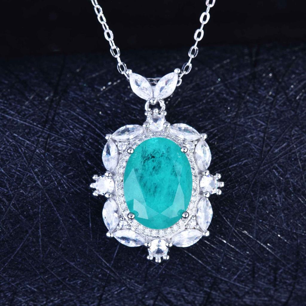 High-End Design Luxury Paraiba Pendant, Exaggerated Large Diamond High Carbon Diamond Necklace For Women