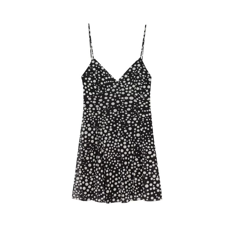 

Kaslead New Arrival Women s Clothing Fashion Style Fashion Minimalist Print Silk Net Short Dress 5039132 White Wave Dot on Black Bottom L