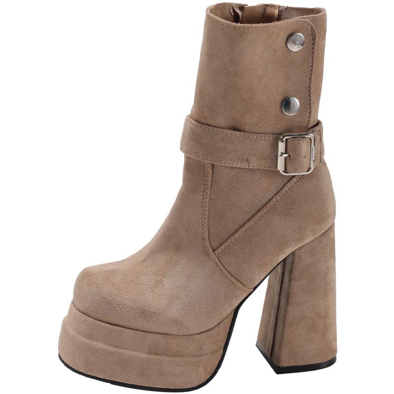 Fashion Autumn Winter Fashion High Heel Women Ankle Boots Belt Buckle Punk Shoes Ladies Short Botas Para Mujer