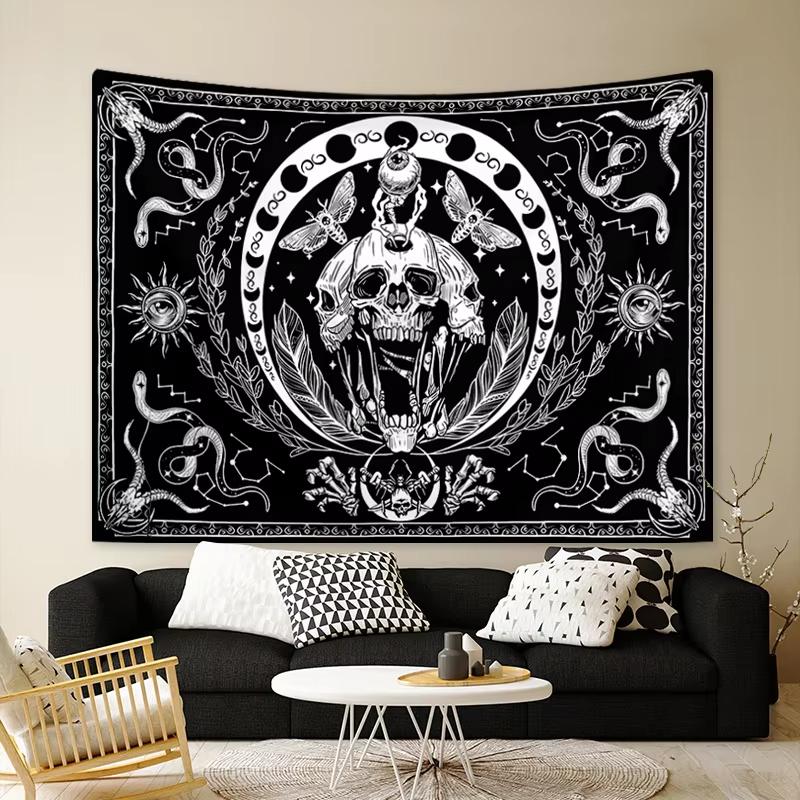 VIKAMA Dark Queen Tapestry  Skeleton Stars  Mystical Totem  Gothic Style  Living Room And Bedroom Background Wall Decoration