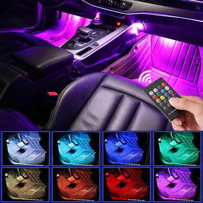 LED-Auto-Fußlicht, Umgebungslampe mit kabelloser USB-Fernbedienung, Musiksteuerung, mehrere Modi, dekorative Innenausstattung für den Automobilbereich