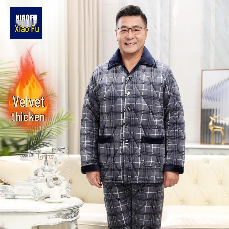 

Xiaofu Men s Winter Fleece-Lined Warm Pajama Set XL