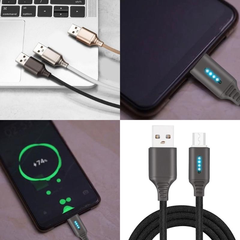 Metal USB to USB C Cable Charging Cable with LED Light Fast Charging Power Delivery Cable for Phone Tablet Laptop