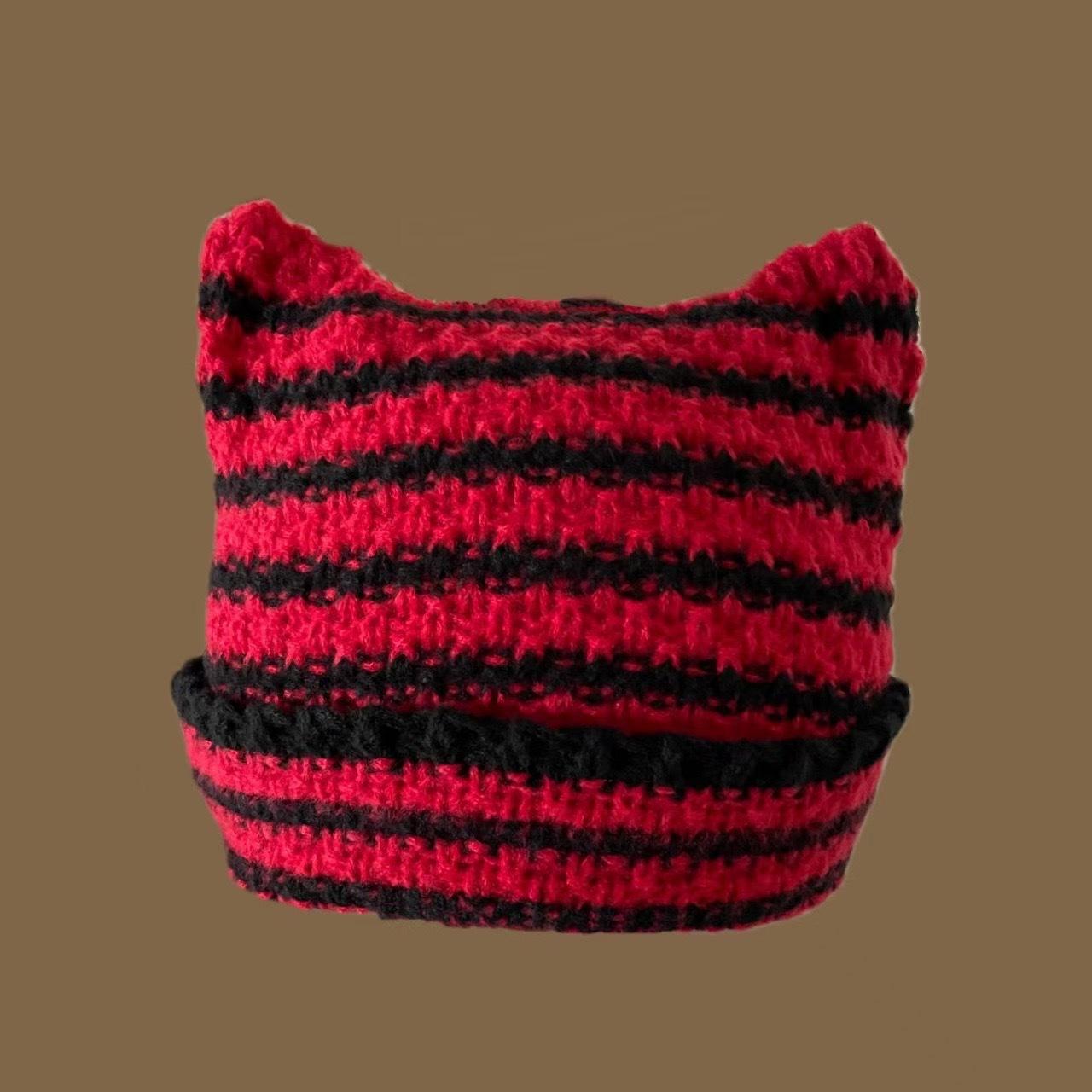 

Чжан Юаньин милая шапка с кошачьими ушками, шапка дьявола, шерстяная шапка, женская полосатая теплая вязаная шапка