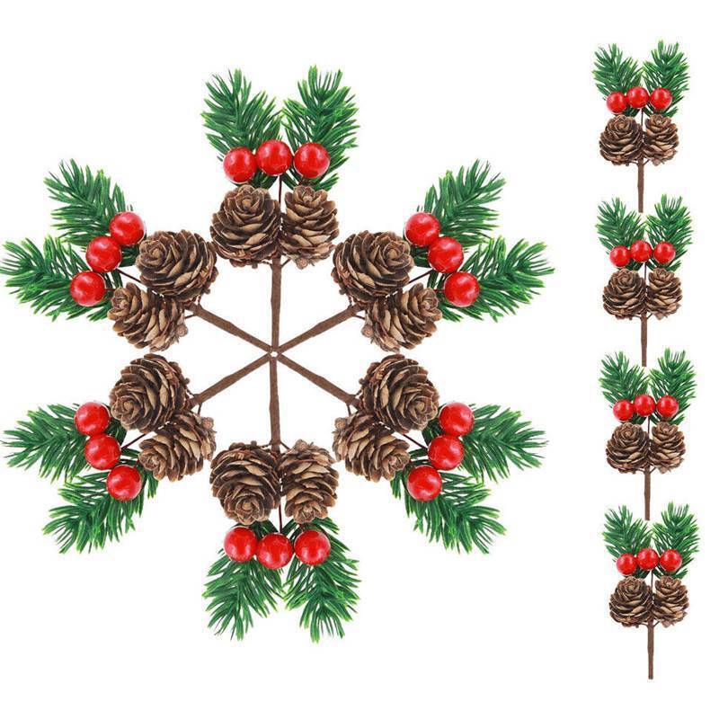 

10 шт. Рождественская сосновая шишка Рождественский венок Цветочные выборки Стебли Красные ягоды DIY