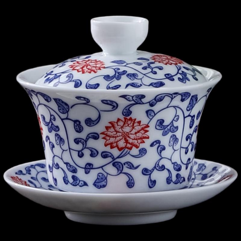 Shangqi Sancai Blue and White Ceramic Gaiwan