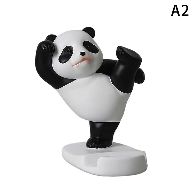 Panda Phone Holder Panda Figurines For Universal Cell Mobile Phone Stand Holder Resin Sculpture Statue Home Office Desk Decor
