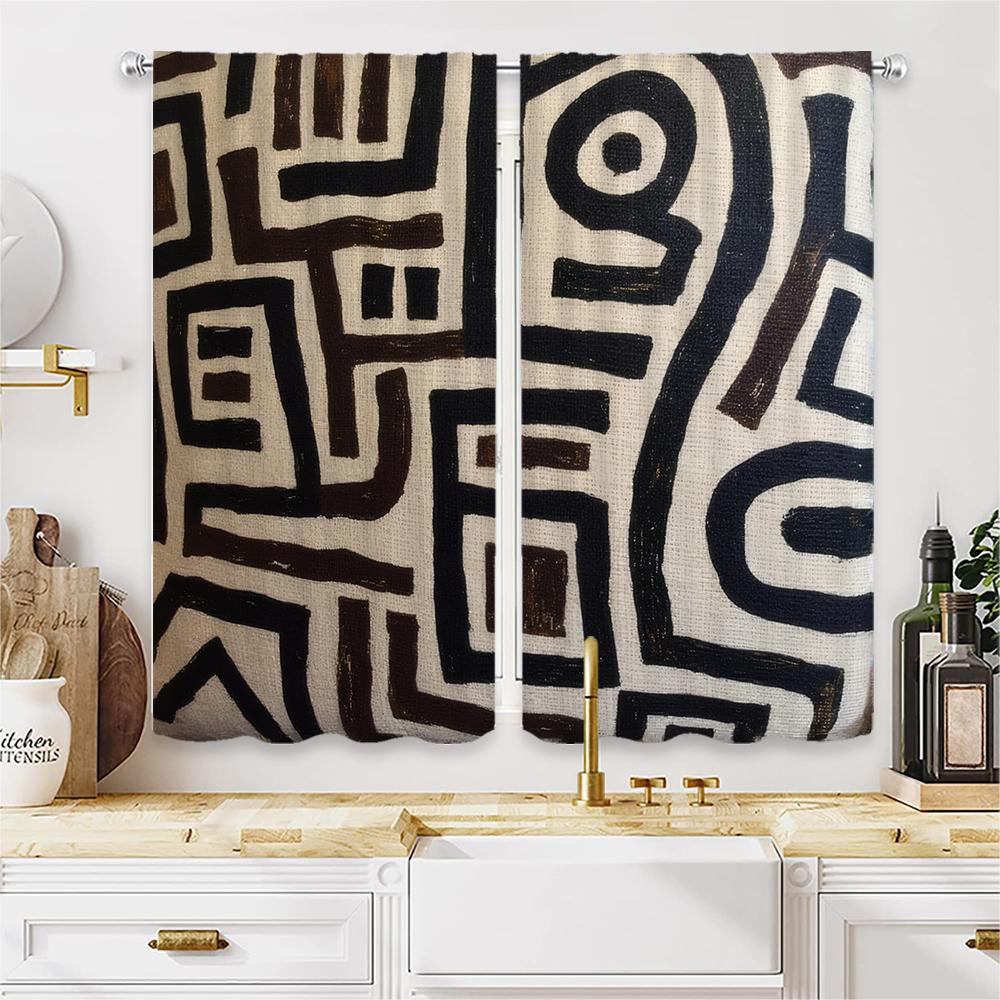 Piece Set High Definition Digital Printed Curtainblack White Geometric Abstract Pattern Curtainhome Decoration Curtain Polyester With Rod Pocket