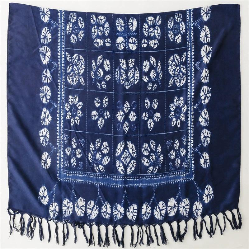 New Ethnic-Style Tie-Dye Colorized Blue-And-White Cotton And Linen Scarf Travelling Shawls For Women