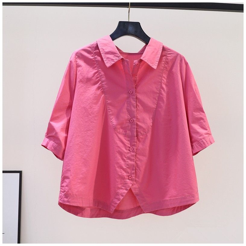 

Розовая хлопковая летняя рубашка свободного кроя с широкими рукавами для женщин XXXL ярко-розовый